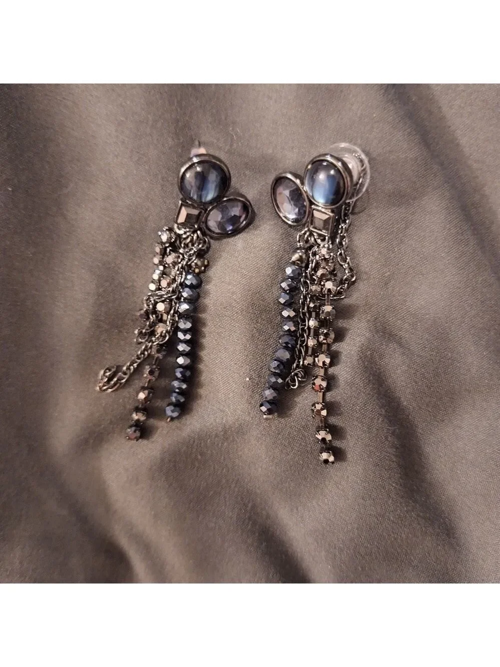 Black Blue Beaded Dangle Earrings